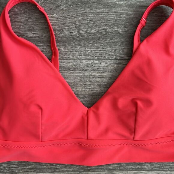AERIE Scoop Bikini Top Size XL Berry Red VNeck Removable Pads Colorful Retro NWT - Picture 4 of 7